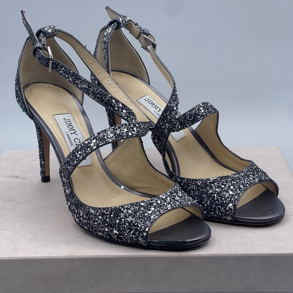 JIMMY CHOO Emily 1000 Crisscross Black High-Heel Sandels
Italian Size 38 * US 8
